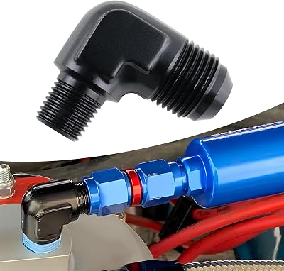 8AN Male Flare to 14 NPT Male 90 Degree Fitting Adapter Aluminum Black