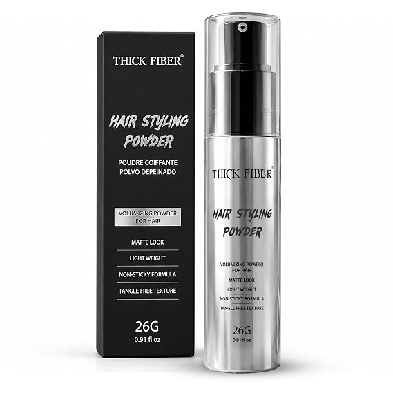 Thick Fiber Hair Styling Powder Tangle-Free, Non-Sticky, No White Residue Infused Clay-Based Powder for Volumizing & Texturizing Matte Finish for Women and Men Medium Hold 26g