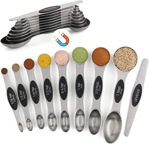Magnetic Measuring Spoon Set 9 Dual Sided Stainless Steel Measuring Spoons