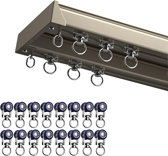 Ceiling Curtain Track, Double Rails System With 16Pulleys Per Meter, 1 3 5 6.0m Heavy-Duty Aluminum Sliding Curtain Rail Silent, Room Divider Rod Bedroom/Living/Window/Hotel Drop(Champagne,3m)