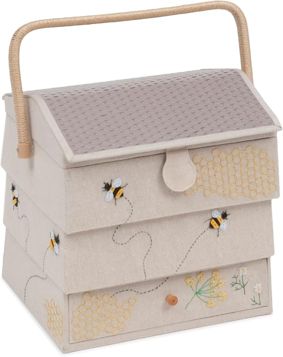 Hobby Gift Beehive Style Sewing Box Craft Storage Basket with Handle Internal Tray and Accessories Storage for Sewing Knitting and Hobby Supplies