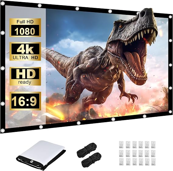 HOPFROG 120 Inch Portable Projector Screen, Washable & Anti-Crease Milk Silk Fabric, 16:9 4K HD Dual-Sided Foldable Movie Screen for Outdoor Camping & Home Theater, Easy Setup with Hooks, 160° View