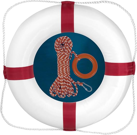 Upgraded 20" Foam Life Buoy with 98.4FT High Visibility Reflective Floating Lifesaving Rope, Life Preserver Ring for Boat Throwable Flotation Device Pool Safety Float Lifesaver Ring Decor