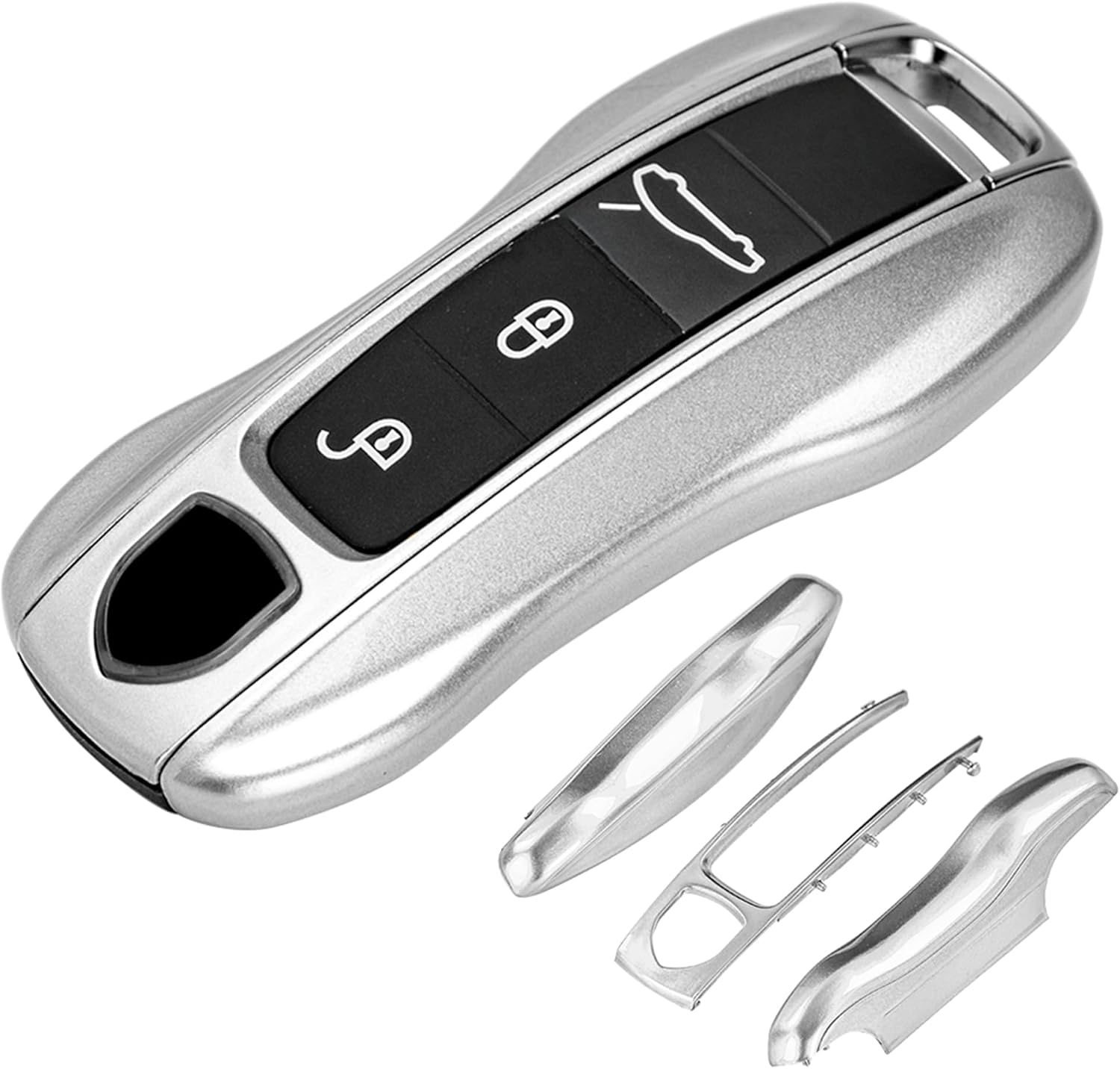 AeroBon 3-Piece Painted Key Fob Cover Compatible with Porsche Key Shell, Key Fob Shell Replacement MK2, Silver