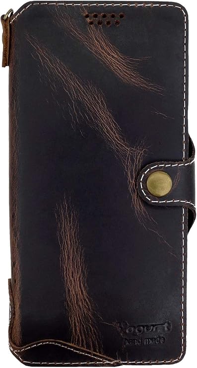 Yogurt Case Compatible for iPhone 15 Pro, Genuine Leather Wallet Cover Compatible for iPhone 15 Pro, 6.1-inch Handmade Oil Leather