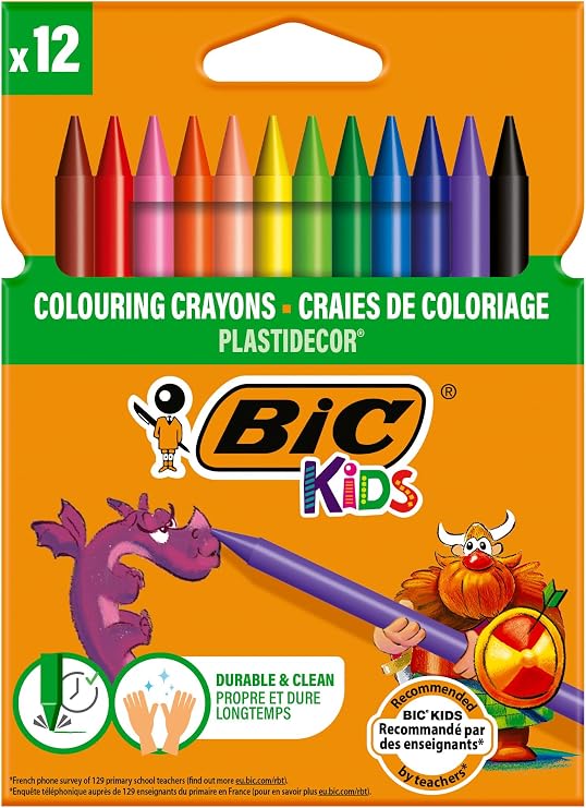 BIC Plastidecor Elleri Kirletmeyen Pastel Boya, 12'li Kutu, Elleri Boyamaz, 30 Aydan Büyük Çocuklar İçin İdeal