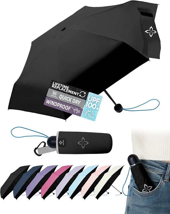 Mini Travel Umbrella for Rain - 43" Large Coverage Small Compact Umbrella, Reinforced Strong Frame, Lightweight Portable Parasol with UPF 100+ UV Protection, Gifts for Adults, Seniors & Students