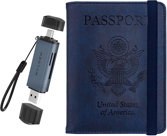 WALNEW SD Card Reader For Travel & Passport Holder Bundle
