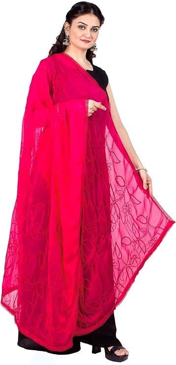 Chandrakala Chiffon Dupatta for Women,Shawl Scarf Wrap Chunni,(D285-P)