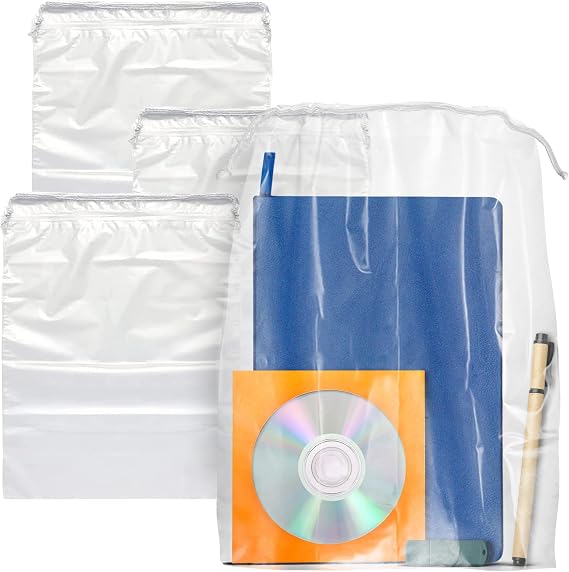APQ Supply Drawstring Bags, Clear LDPE 2 Mil, 12 x 18 Inches, Pack of 100, Nylon Drawstring, Waterproof Storage & Travel Bags