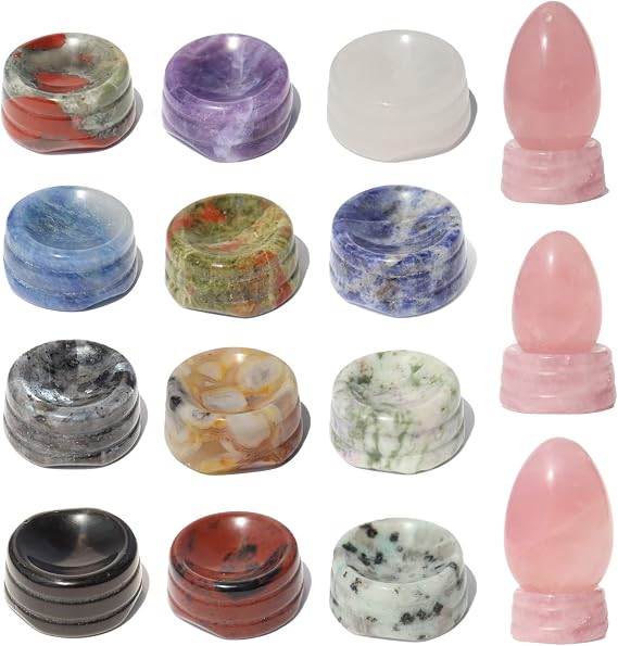 Gemstone Sphere Stands Mix 6PCS, Crystal Display Stand, Hand Carved Natural Mini Display Stand Base Stone for Gemstone Egg, Crystal Balls, Sphere Home Decor(Base Only)