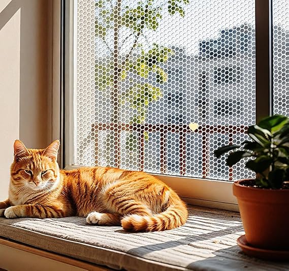 Plastic Fence Mesh Cat Safety Net,White Anti-Fall Balcony Protection Guard Window Isolation Netting,Reinforced Stair Patios Balcony Railing Mesh (0.8cm Hole Spacing,60x200cm)