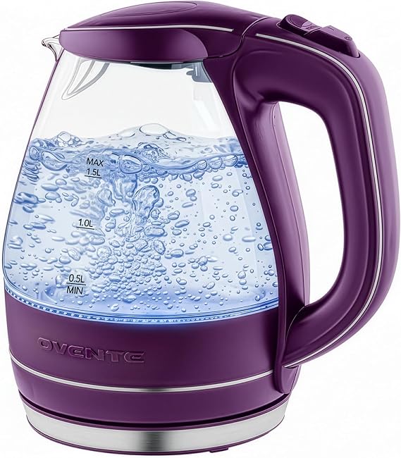 OVENTE 1.5L Glass Electric Kettle Water Boiler, Purple KG83P