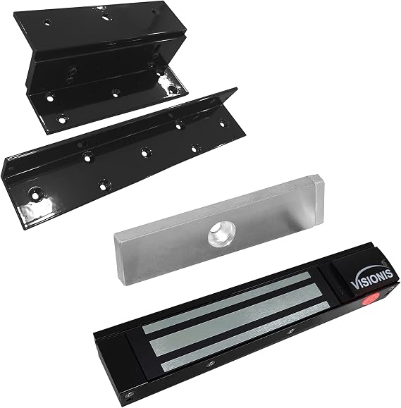 Visionis FPC-5191-BL Black 300lbs Indoor Electromagnetic Lock with 300 lbs L and Z Bracket for Inswinging Door