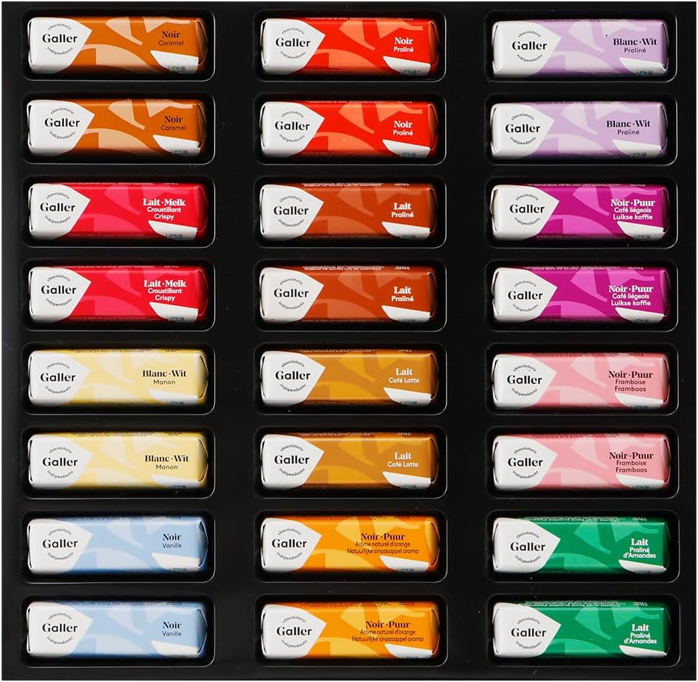 Galler Belgian Royal Family Purveyor Chocolate Mini Bars, 24 Pieces, Valentines Day, New Years Gift, Sweets, Individually Wrapped, Available for Order, Includes Gift Bag