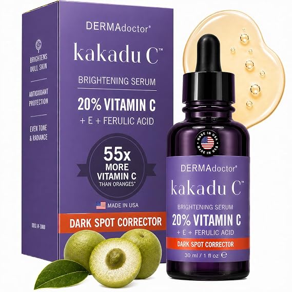 DERMAdoctor Vitamin C Serum For Face 20% Vitamin C, Vitamin-E, Ferulic Acid, Ascorbic Acid Concentrated Dermatologist-Formulated Anti Aging Face Serum, Hydrating & Discoloration - 1.0 fl oz