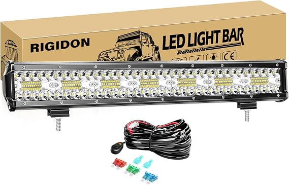 RIGIDON LED Light Bar with Wire Harness,20Inch 420W Triple Row LED Light Bar Flood Spot Combo 42000LM Driving Boat Offroad LED Work Light for SUV UTV Truck ATV 4X4WD Pickup Pod Lights