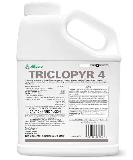 ALLIGARE - : Triclopyr 4 Herbicide Selective Weed Killer for Woody Plants, Brush for Forestry, Pastures, Rights-of-Way & Industrial Sites - Compare to Garlon 4 & Remedy - 1 Gallon