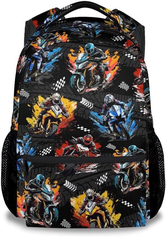 Kids Backpack - Motorcycle Backpacks for Boys - Durable Toddler Bookbag - Racing School Bag for Kindergarten/Preschool/Elementary(17 Inch)