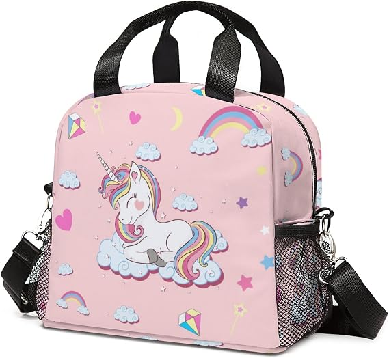 Lunch Bag Insulated Lunch Box Reusable/Washable/Durable Lunchbox Lightweight Lunch Tote Bag (Pink Unicorn, One Size)