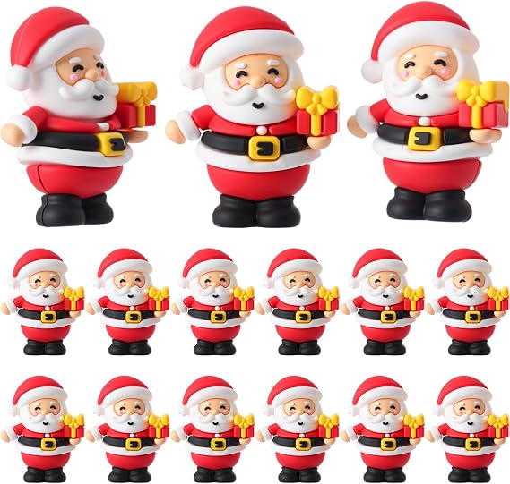 Chunful 12 Pcs Christmas Mini Santa Figurines Rubber Statues, Gift Box