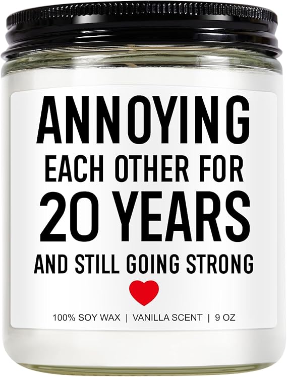 Younift 20 Years Candle, 20th Anniversary, Gifts for Couple, 20 Year Anniversary, Gifts for Him, Her, 20th Wedding Anniversary, Gifts for Wife, Husband, Friends, Funny Gifts, China Anniversary, White