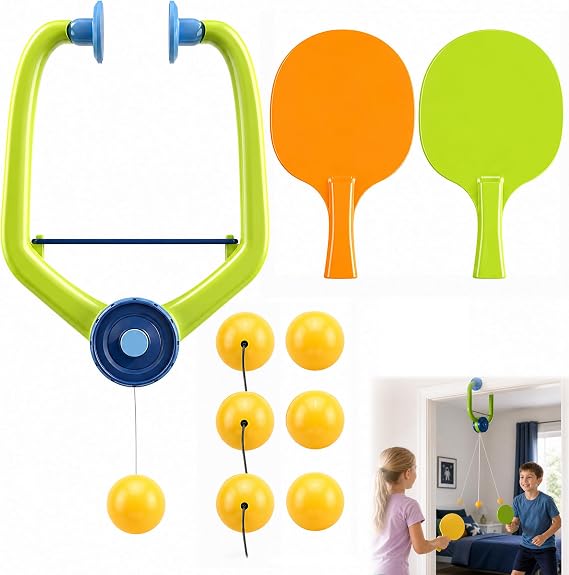 Hanging Table Tennis Trainer Portable Set, 1 Pcs Trainer 6 Balls Door Pong Game for Kids with Racket and Balls, Adjustable Hanging Table Tennis Trainer