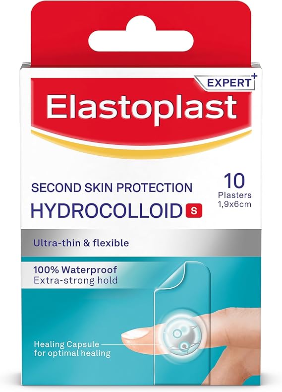 Elastoplast Hydrocolloid Wound Plasters Small (10 Bandages), Completely Waterproof Plasters for Faster Healing, Ultra Thin and Flexible for Second Skin Feel, Extra Strong Hold
