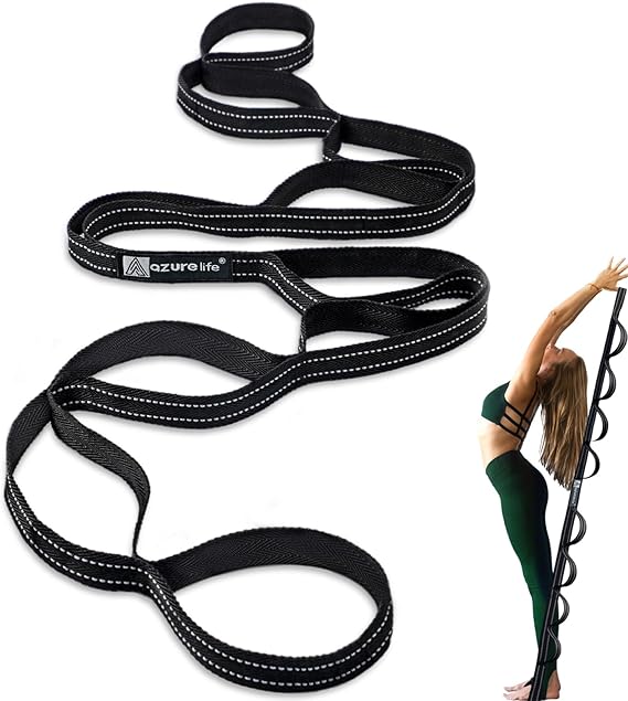 A AZURELIFE Premium Durable Stretch Straps with Loops, Stretching Strap for Physical Therapy, Multi-Loop Yoga Strap Fitness Exercise Strap for Yoga, Pilates, Dance, Flexibility&Exercise