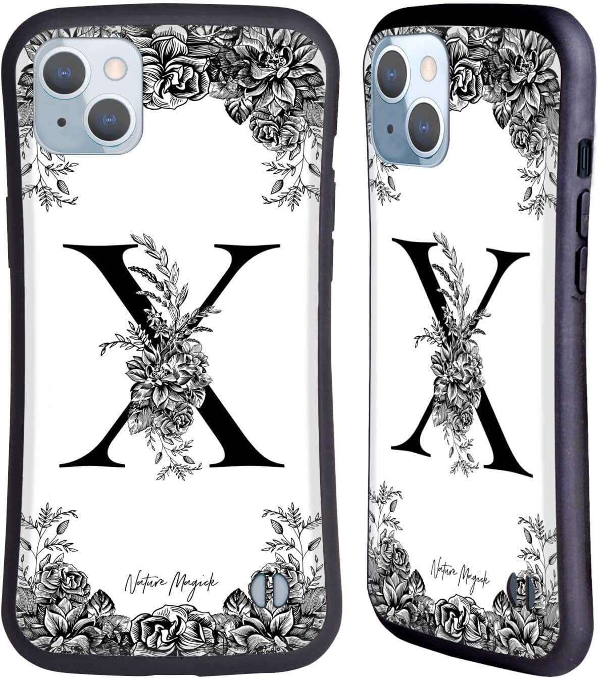 Head Case Designs Officially Licensed Nature Magick Letter X B & W Floral Monogram 2 Hybrid Case Compatible with Apple iPhone 14 Plus