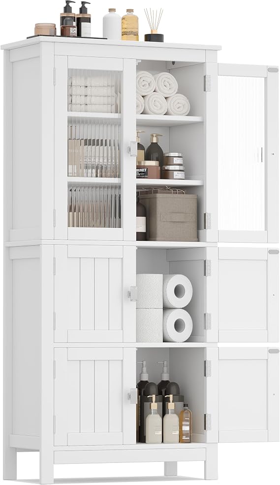 Akxomel 53.1" Tall Bathroom Cabinet 6 Doors Linen Floor Storage Cabinet
