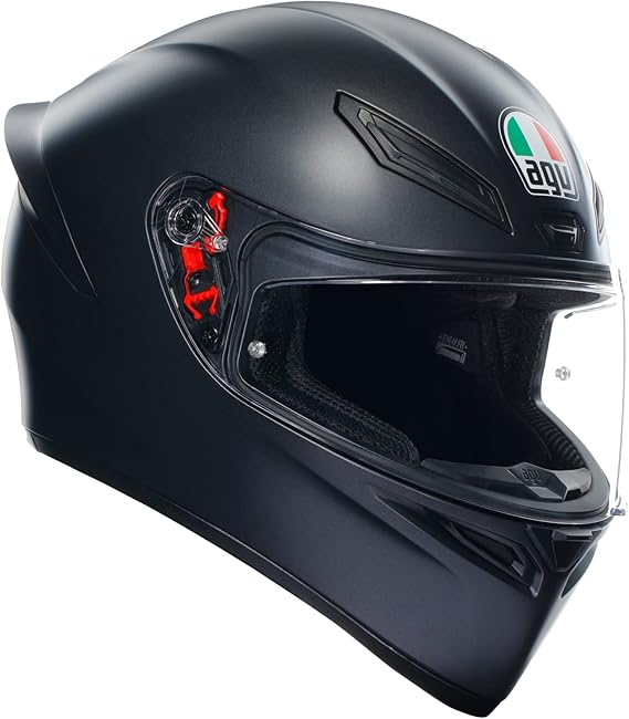 AGV - K1 S E2206, Full-face Motorbike Helmet, ECE, for Men, Racing Style with Spoiler, Air Intakes and Scratch Resistant Visor, 190° Field of View, with Intercom Ready, Matt Black, Medium
