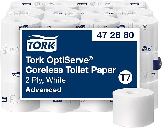 Tork Coreless High-Capacity Toilet Paper Roll T7, 36 x 1000 Sheets, 472880 | White, Advanced, 2-Ply