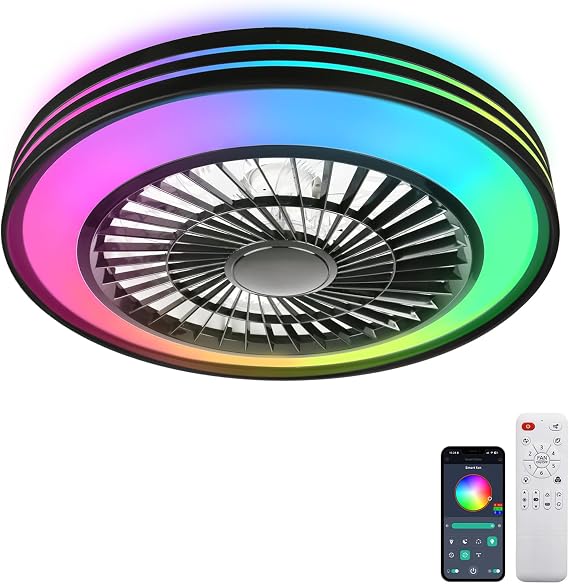 Ceiling Fans with RGB Lights and Remote Fandelier Low Profile Smart Ceiling Fan Light 2700K-6500K, Flush Mount Fan Light with Remote/APP Control for Kid's Room Bedroom Living Room