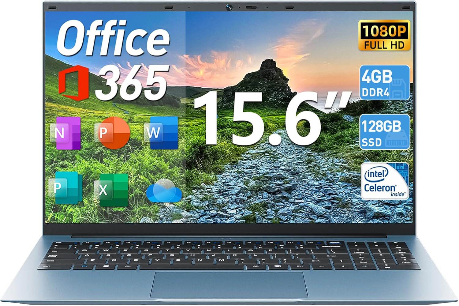 Naclud 15.6 Inch Laptops, 11 Laptop Computer with 4GB RAM 128GB SSD, Expandable 4TB, Celeron N5095 Quad-CoreUp to 2.9GHz, 1 Year Office 365, WiFi 6, 7000mAh Battery, USB 3.2, HDMI, Type-C