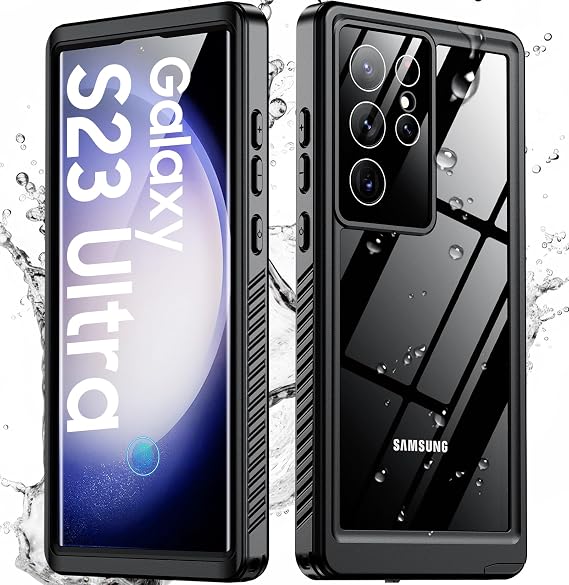 SPIDERCASE Designed for Samsung Galaxy S23 Ultra Case Waterproof,Built-in [ Screen + Camera Lens Protector][IP68 Underwater] Full Protection Heavy Duty Shockproof Anti-Scratched Phone Case,Black