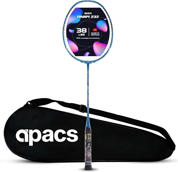 Apacs Finapi 232 (38 LBS, Made in Vietnam) 100% Japanese Graphite, High Modulus, High Power Unstrung Badminton Racket with Full Cover (Light Blue)