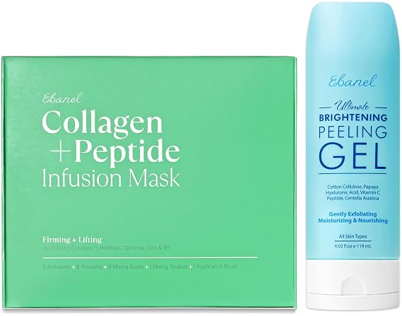 Ebanel Bundle of Ultimate Brightening Peeling Gel and Collagen Peptide Infusion Mask 8-Pack