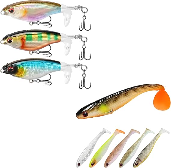 TRUSCEND Top Water Fishing Lures with BKK Hooks, Whopper Fishing Lure for Freshwater or Saltwater, Top Soft Fishing Lures for All Species of Fish, Selected Fishing Gifts for Men