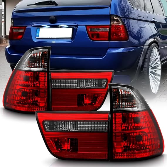 AKKON - For 00-06 BMW E53 X5 SUV Red Smoked Rear Tail Light Brake Lamps 4pcs Replacement Pair Left + Right