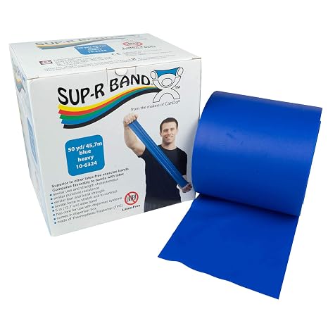 Sup-R 081630706 Band Latex Free Exercise Band, 50 Yard Roll, Blue, Level 4, Heavy Resistance