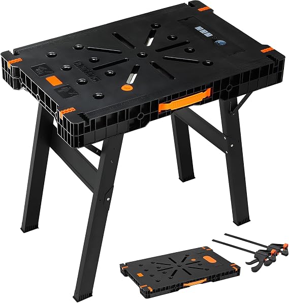 TLGREEN Folding Work Table, 34 x 22-Inch, Clamps and Power Strip