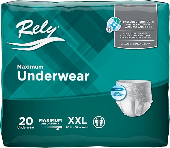 Rely Maximum Protective Underwear, Disposable, Maximum Absorbency, XXLarge (68" - 80"), 20 Count
