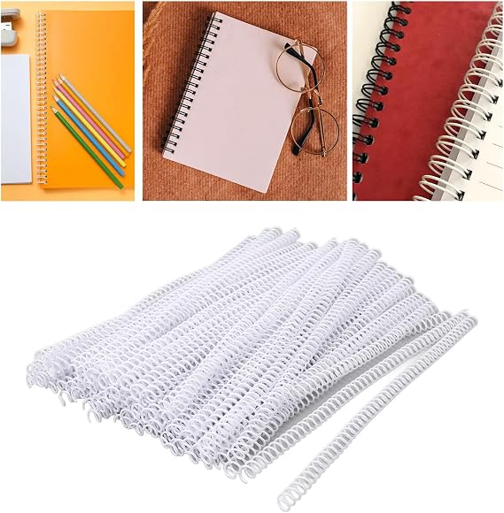 100Pcs Plastic Spiral Binding Coils 48 Loops 4:1 Pitch A4 Binding kit Spirals Combs Spines Paper Plastic Binding Spines 40 Sheets Capacity 8mm Diameter for Students (White)