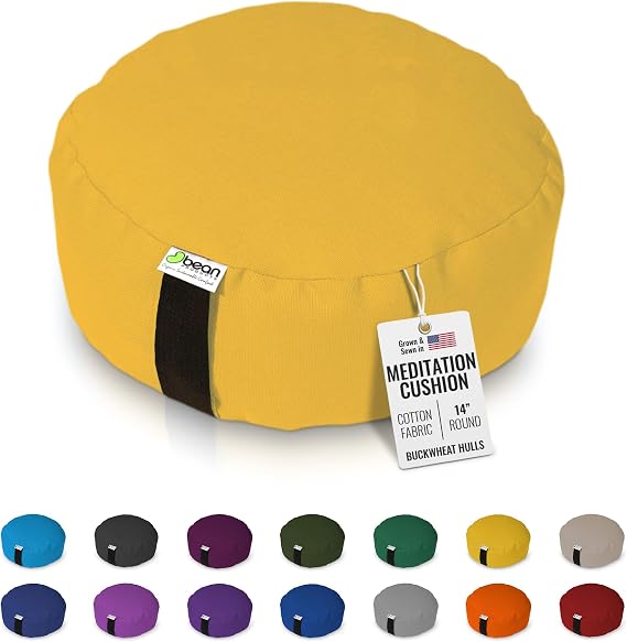 Bean Products Zafu Meditation Pillows for Sitting on Floor, Yoga Cushion, Cotton Yoga Pillow, Zafu Meditation Cushion, Zen Kneeling Prayer Pad- Made in USA - Round or Oval