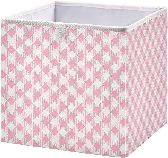 Storage Basket Pink Gingham Foldable 11 x 11 x 11 in Cube Storage Bin Home Decor Organizer Storage Baskets Box for Toys, Books, Shelves, Closet, Laundry, Nursery