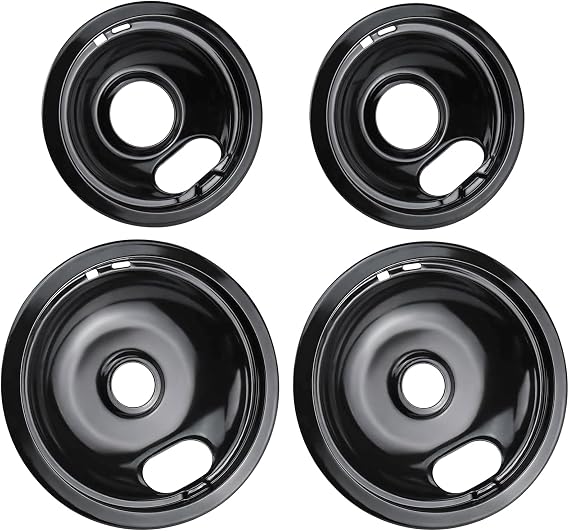 W10290350 W10290353 Buner Porcelain Drip Pan - W10288051 Replacement for Whirlpool Amana Crosley Electric Range Cooktop - Includes 2 Small 6-Inch and 2 8-Inch Large Stove Drip Pan Bowls