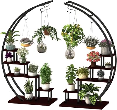 GDLF 5 Tier Metal Plant Stand Creative Half Moon Shape Ladder Flower Pot Stand Rack for Home Patio Lawn Garden Balcony Holder Black 2 Pack