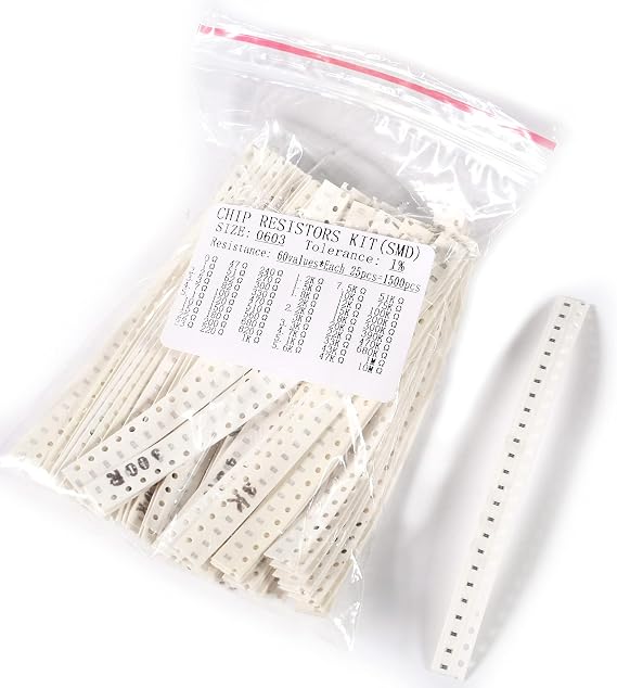 1500PCS 0603 SMD Resistor Kit, 0 ohm -10M ohm 60 Values (Each Value 20pcs) 0.1W 1% Tolerance SMD chip Fixed Resistor Assorted Kit (0603 SMD Resistor Kit)