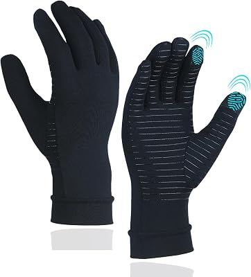 Copper Arthritis Gloves with Touchscreen Tips, Full Finger Compression Gloves for Women and Men, Relief for Hand Pain, Carpal Tunnel, Inflammation, Tendonitis, Joint Swelling, 1 Pair Small